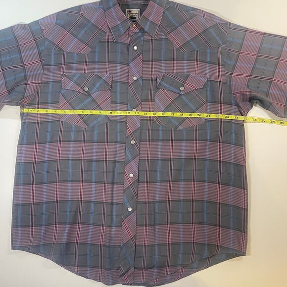 VTG Western Plains Men’s Sz XL Plaid Pearl Snap Short Sleeve Shirt Americana - Picture 4 of 7